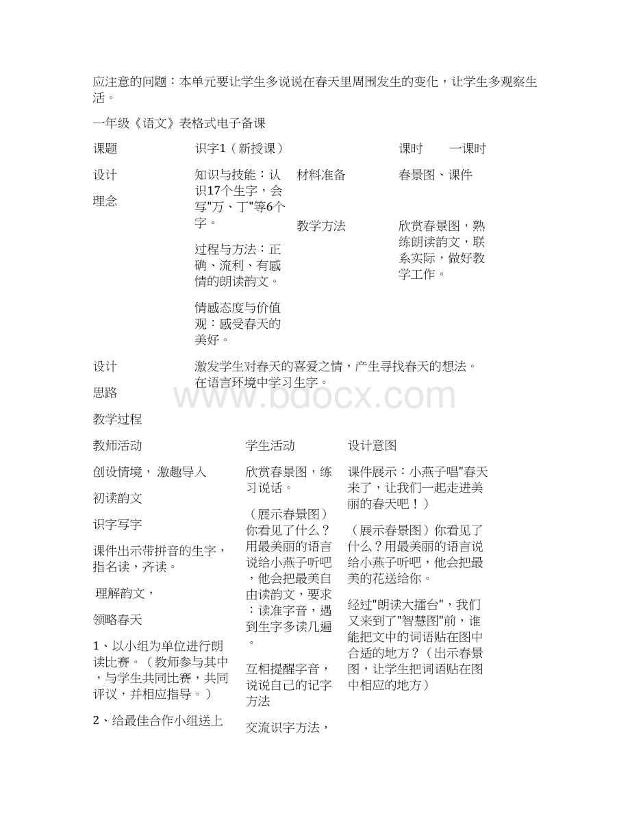 人教版小学语文一年级下册教案表格式Word格式.docx_第2页