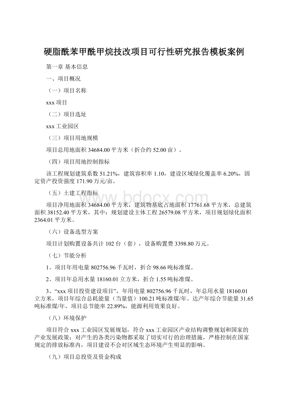 硬脂酰苯甲酰甲烷技改项目可行性研究报告模板案例文档格式.docx