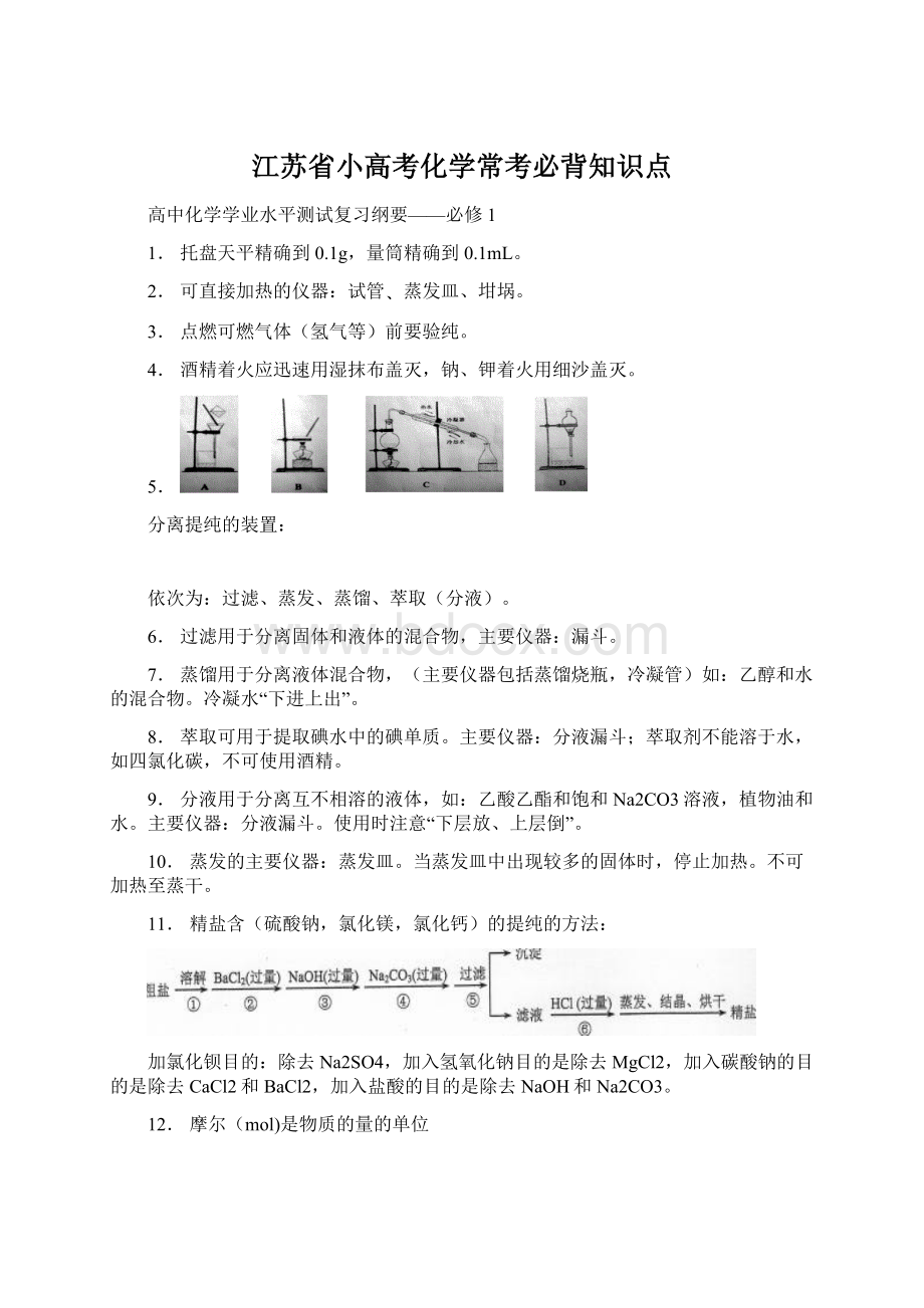 江苏省小高考化学常考必背知识点Word格式.docx