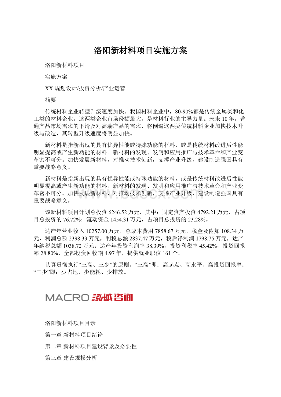 洛阳新材料项目实施方案文档格式.docx