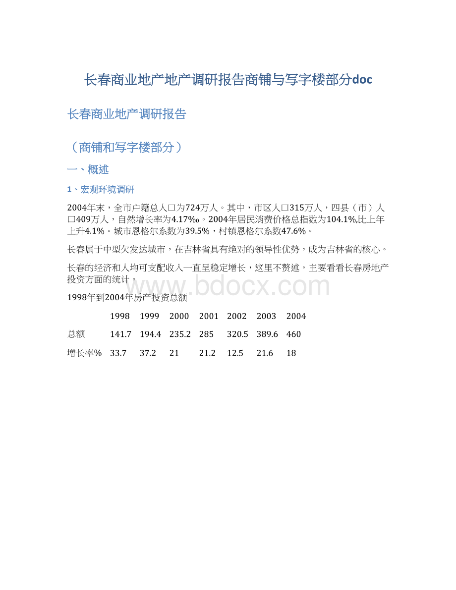 长春商业地产地产调研报告商铺与写字楼部分docWord格式.docx_第1页