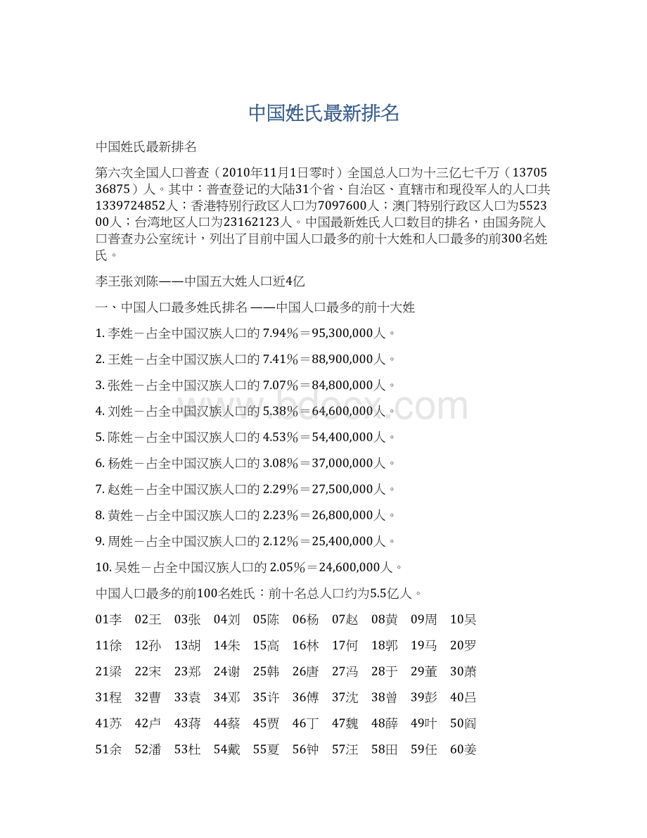 中国姓氏最新排名.docx_第1页