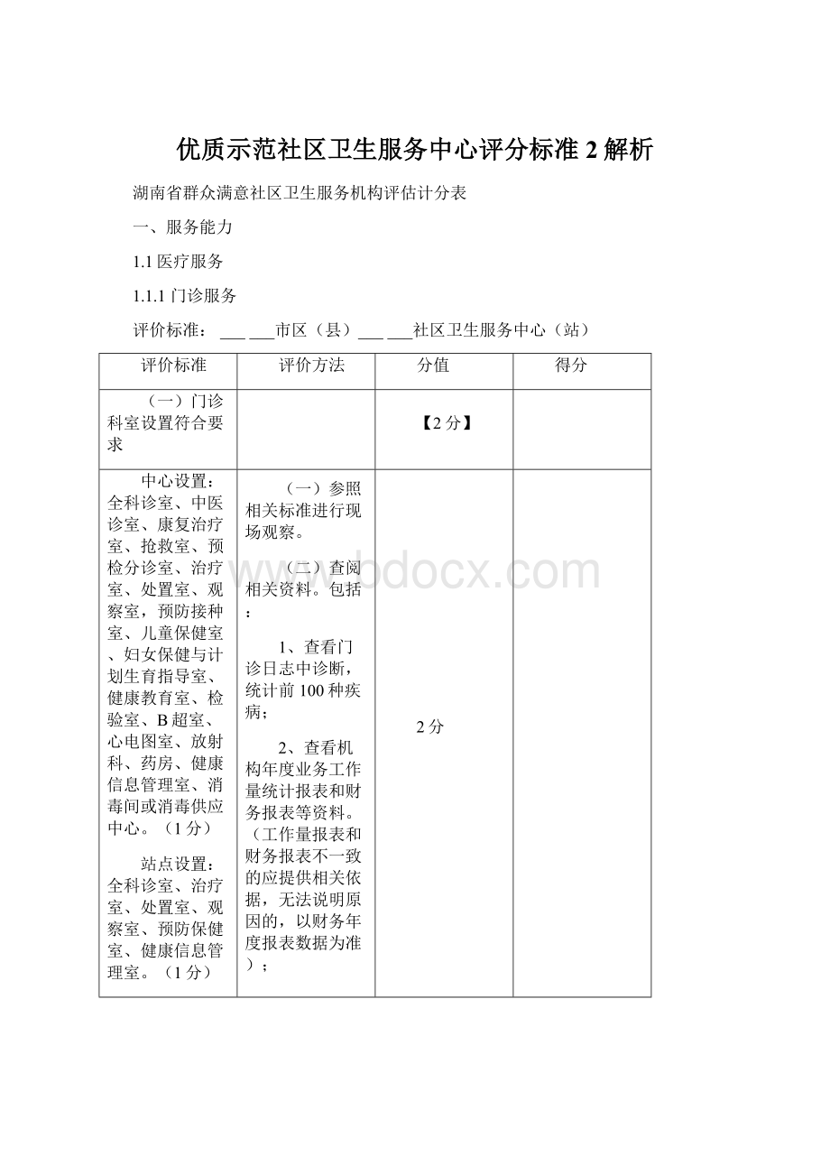 优质示范社区卫生服务中心评分标准 2解析Word文档格式.docx_第1页