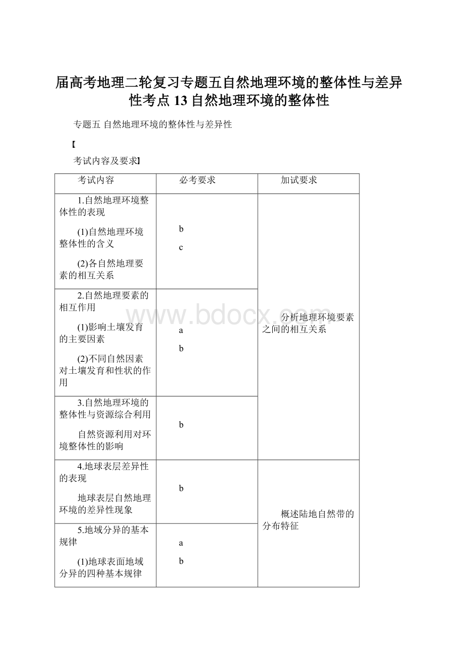 届高考地理二轮复习专题五自然地理环境的整体性与差异性考点13自然地理环境的整体性.docx_第1页