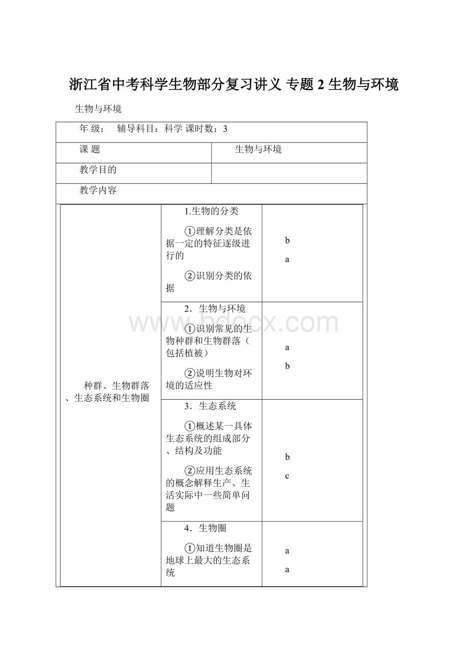 浙江省中考科学生物部分复习讲义 专题2 生物与环境Word格式文档下载.docx_第1页