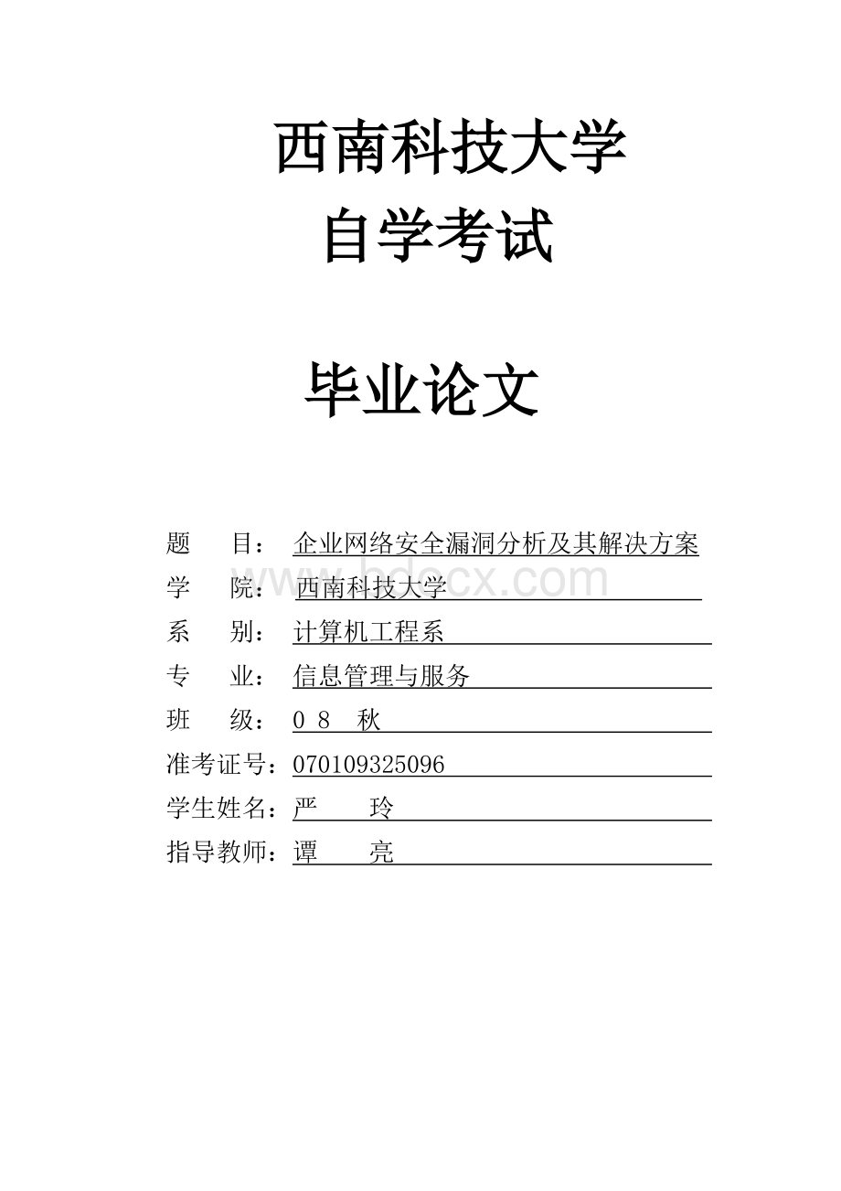 毕业设计企业网络安全漏洞分析及其解决方案Word格式文档下载.doc