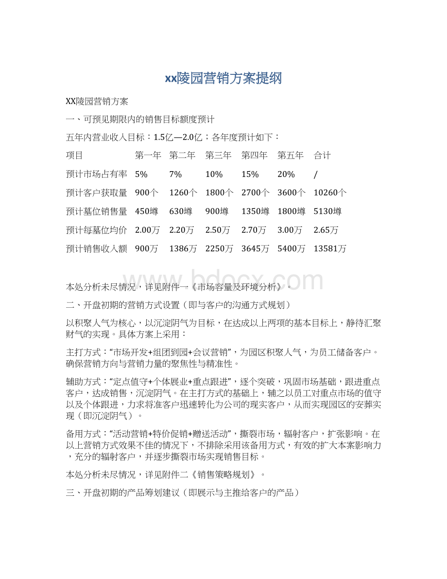 xx陵园营销方案提纲Word格式文档下载.docx_第1页