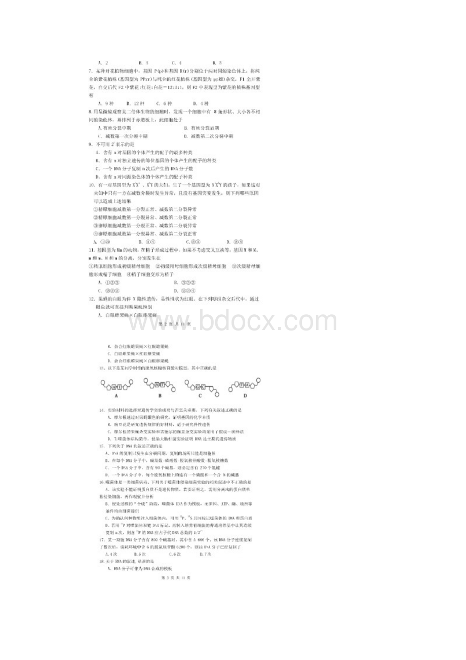 学年云南省大理市下关一中高二上学期阶段考试1生物试题 扫描版Word格式文档下载.docx_第2页