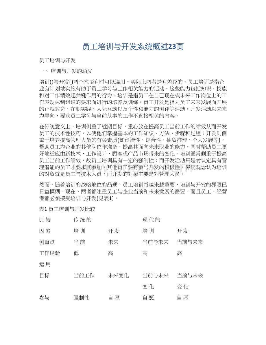 员工培训与开发系统概述23页.docx_第1页