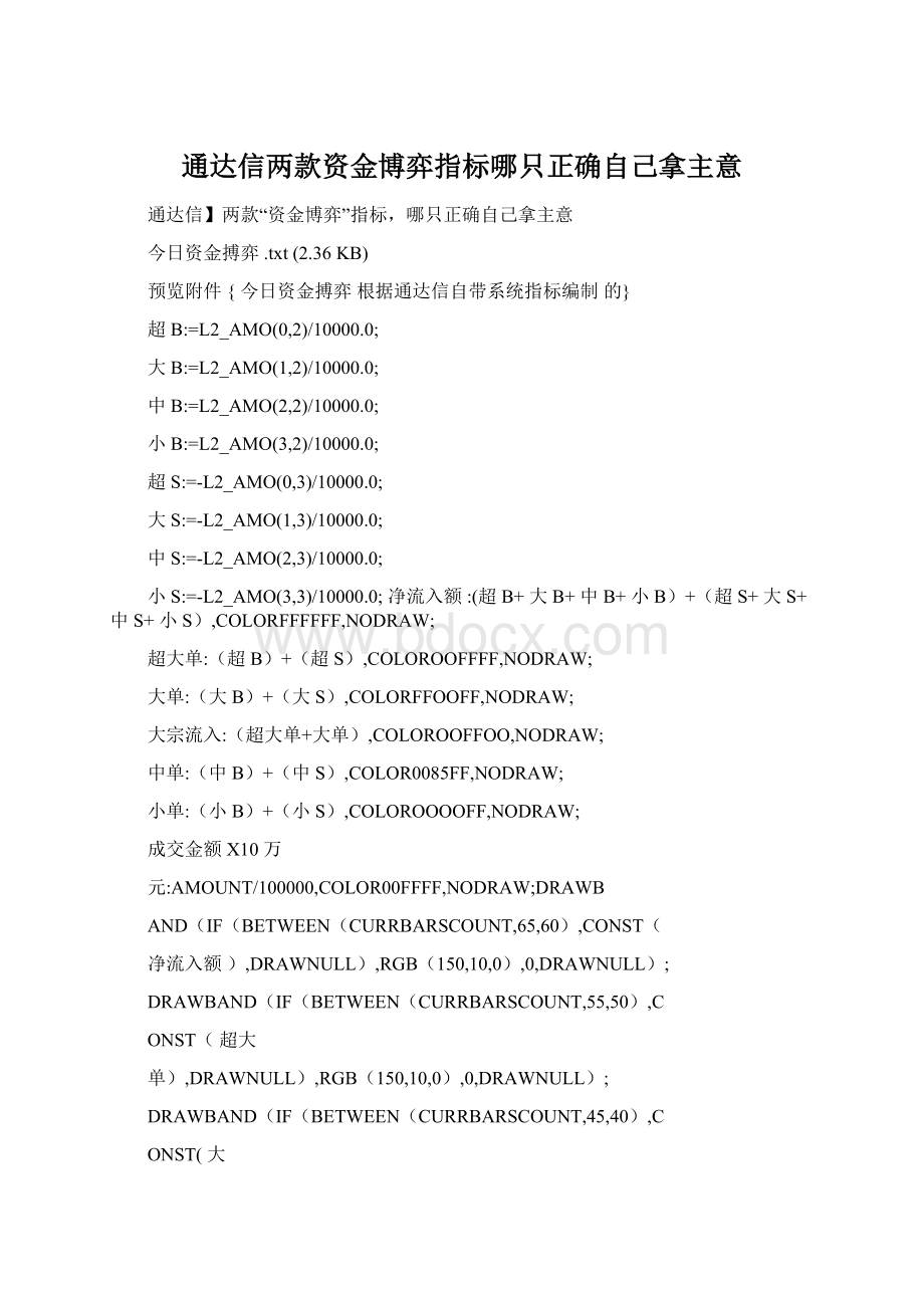 通达信两款资金博弈指标哪只正确自己拿主意文档格式.docx_第1页