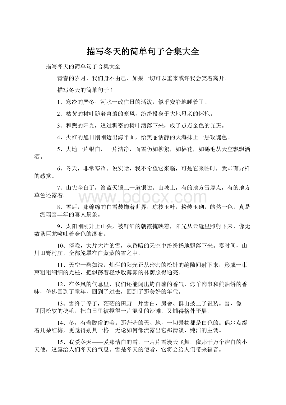 描写冬天的简单句子合集大全Word格式文档下载.docx