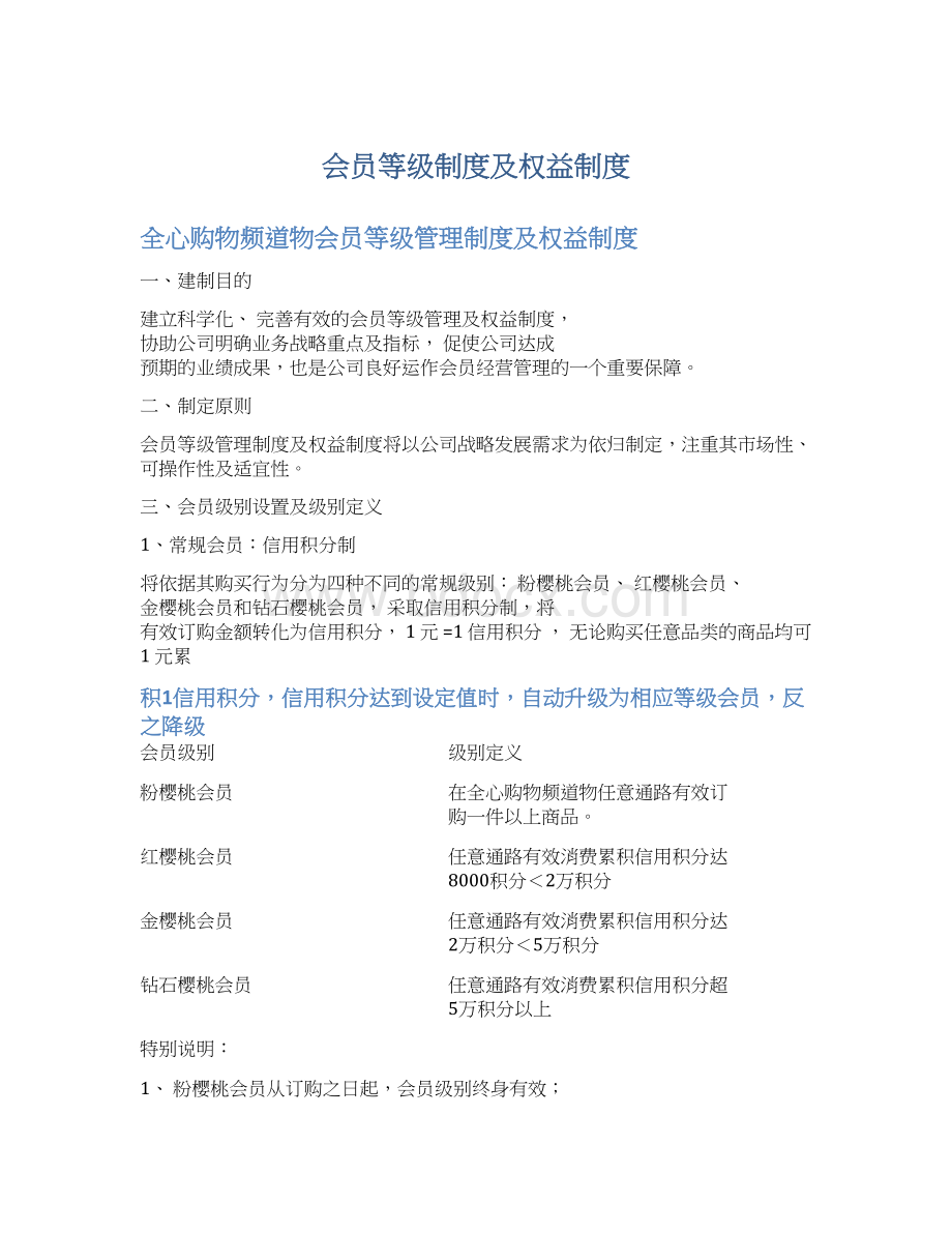 会员等级制度及权益制度Word文档格式.docx_第1页