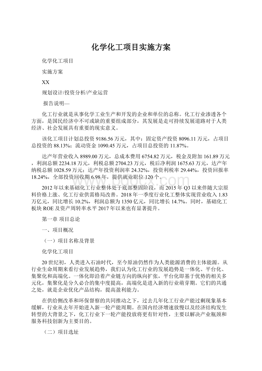 化学化工项目实施方案文档格式.docx