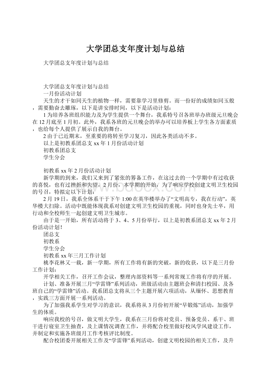 大学团总支年度计划与总结.docx