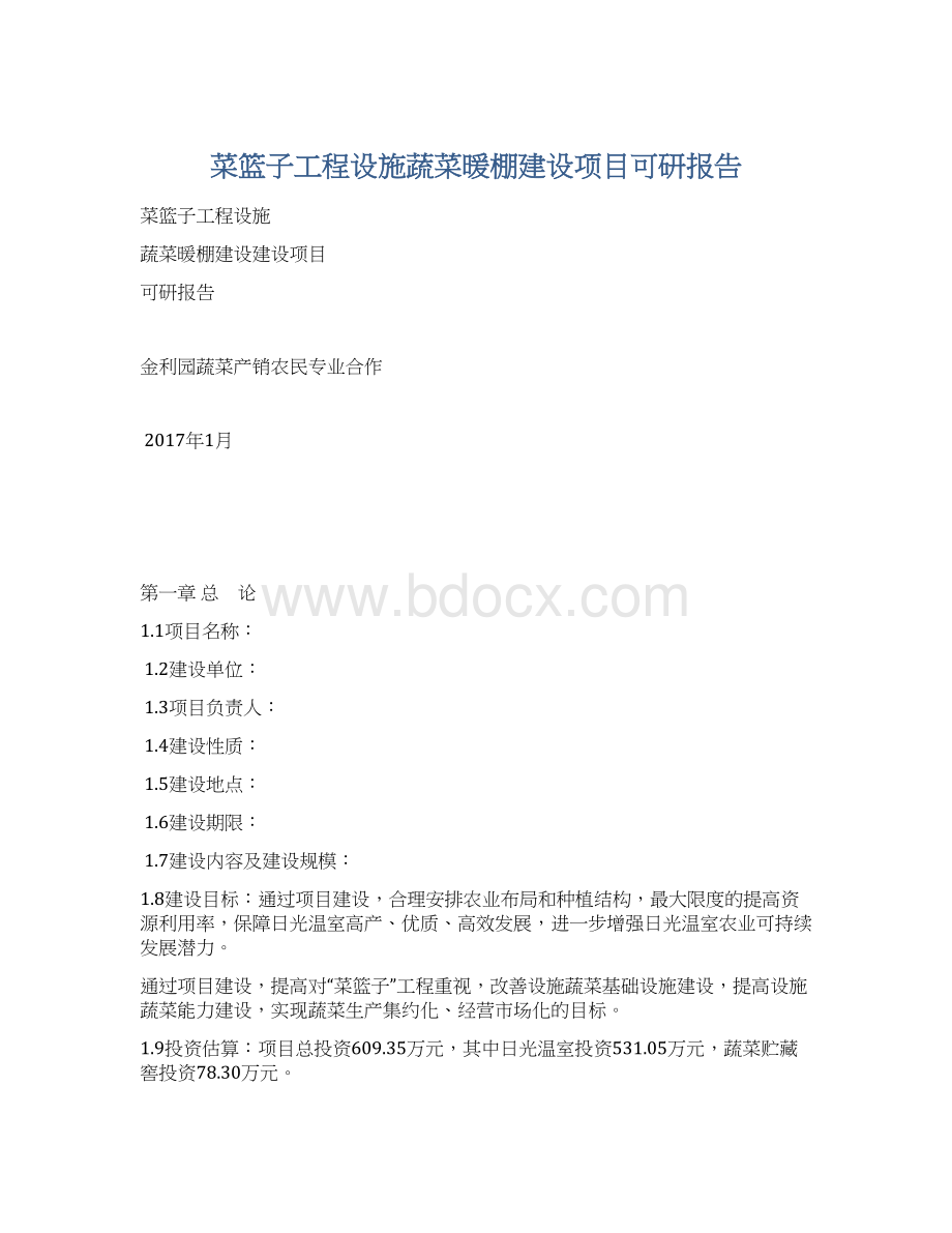 菜篮子工程设施蔬菜暖棚建设项目可研报告.docx