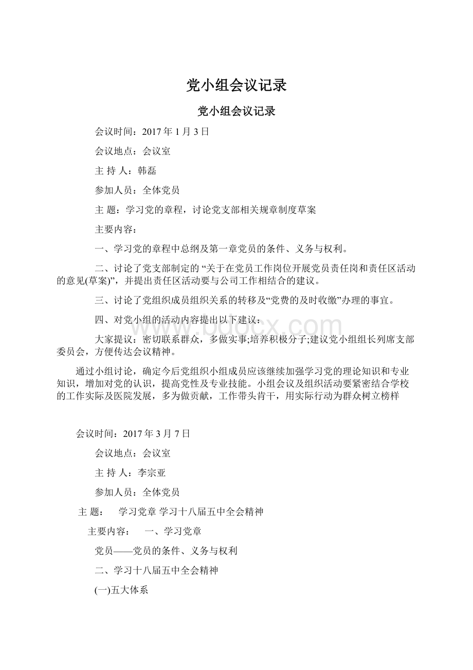 党小组会议记录Word格式.docx