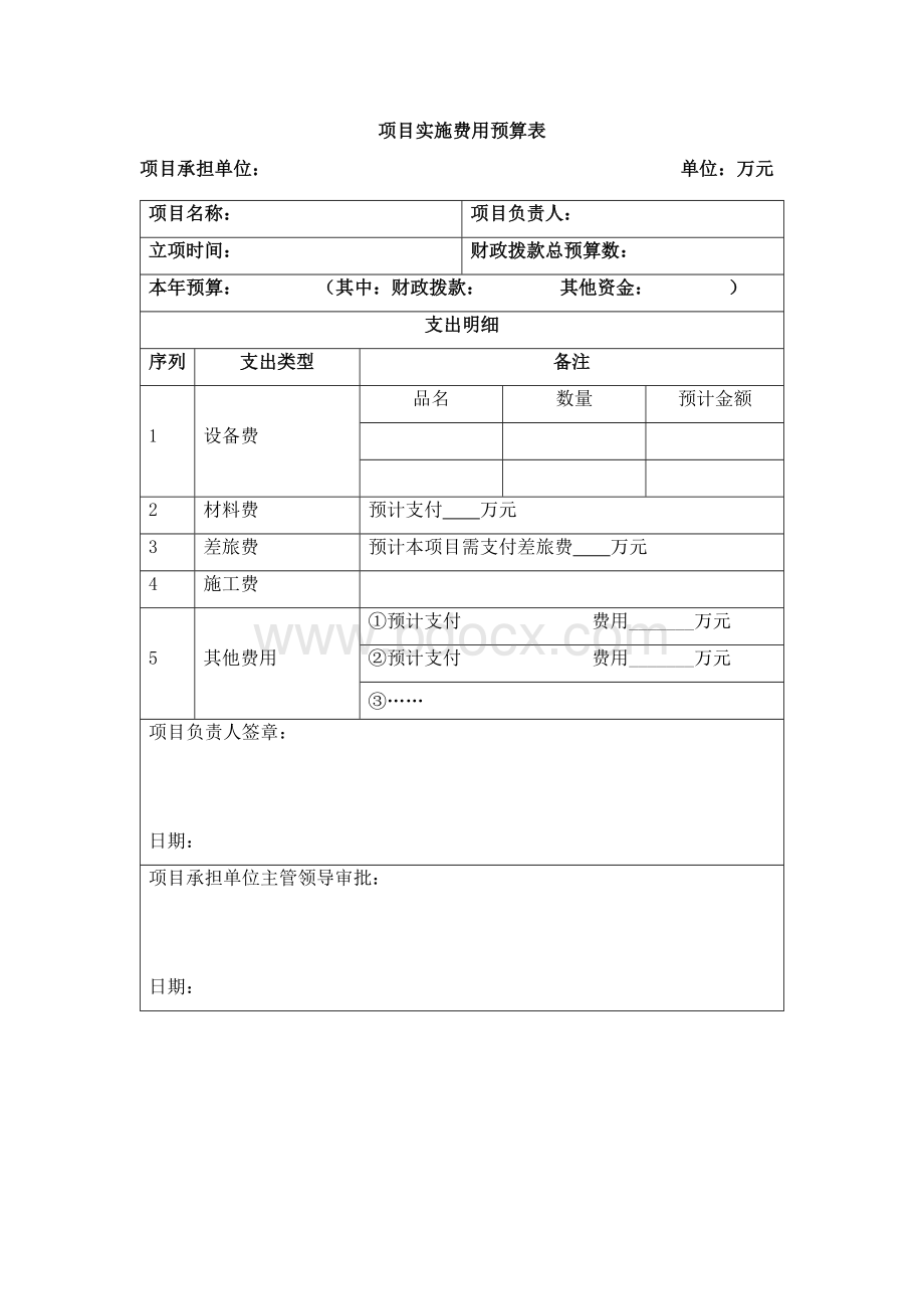 项目实施费用预算表Word格式文档下载.docx