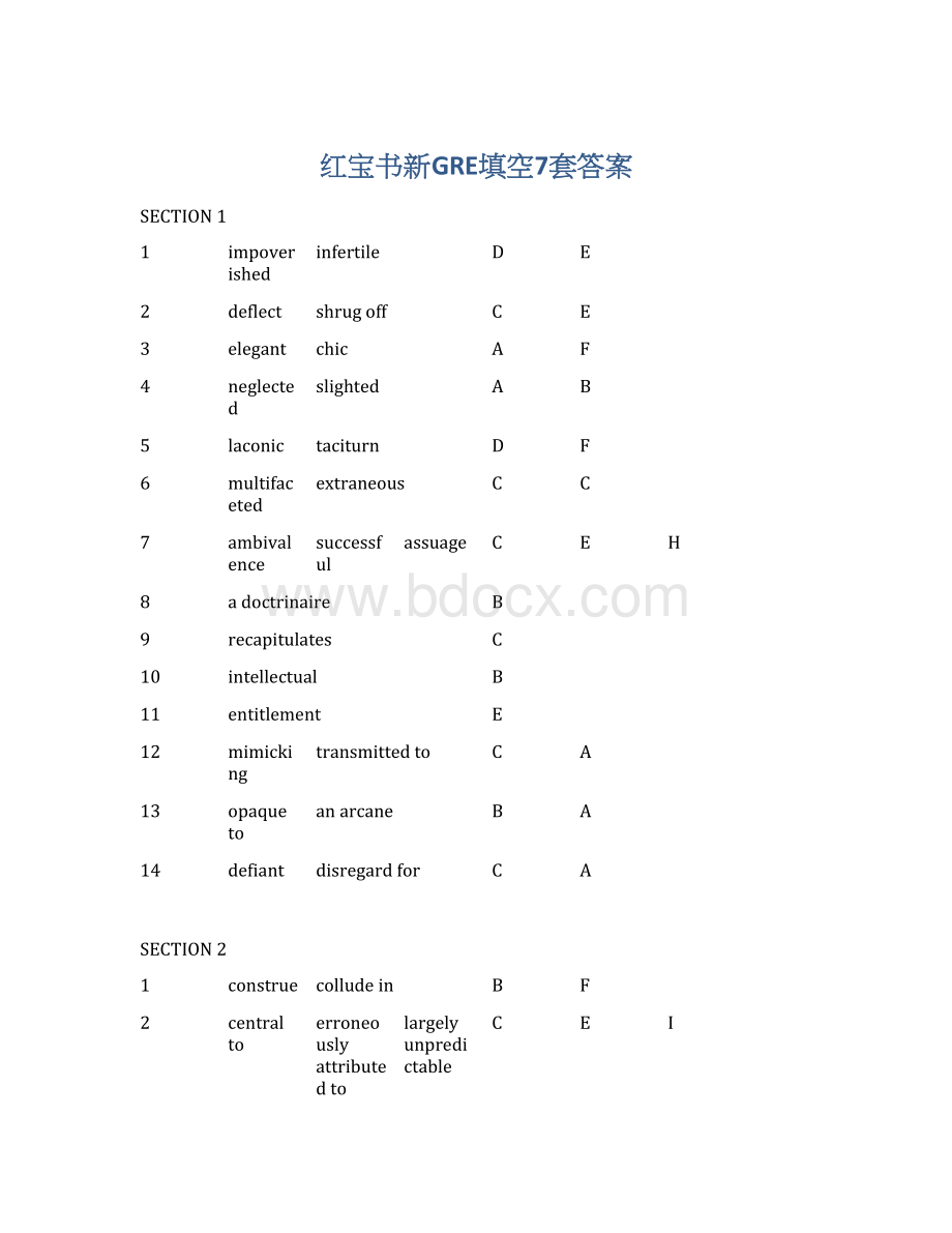 红宝书新GRE填空7套答案.docx_第1页