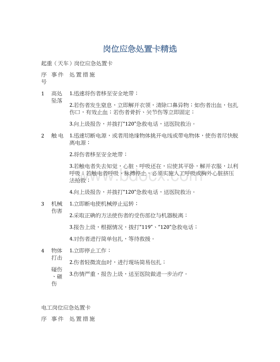 岗位应急处置卡精选Word文档格式.docx_第1页