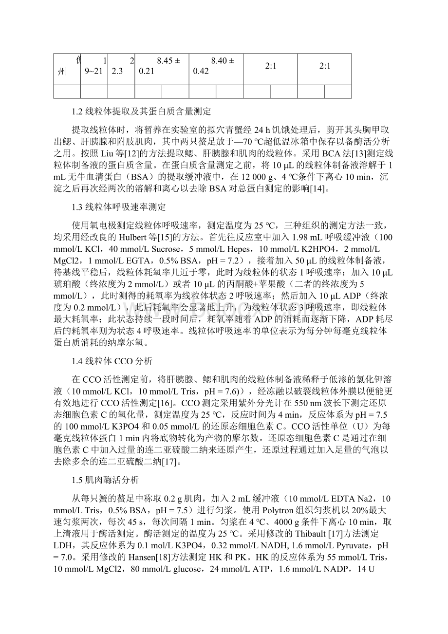 拟穴青蟹不同种群线粒体功能和代谢酶活性低温季节的纬度差异.docx_第3页