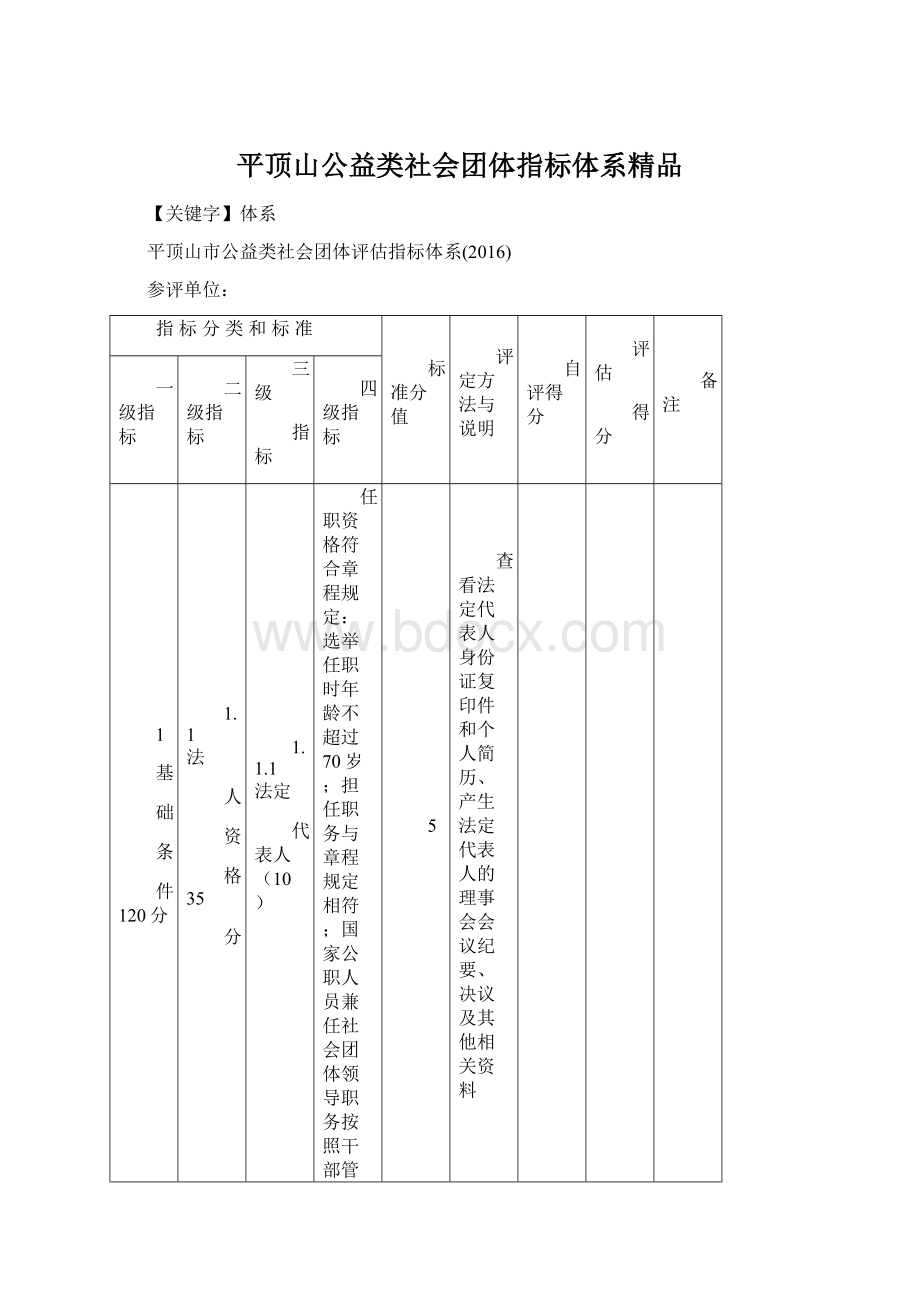 平顶山公益类社会团体指标体系精品Word文档下载推荐.docx_第1页