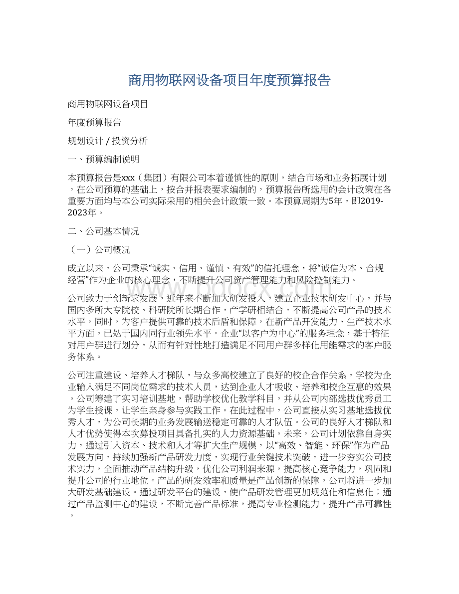 商用物联网设备项目年度预算报告Word下载.docx_第1页