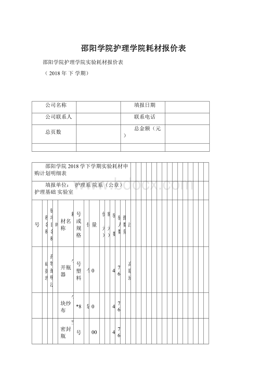 邵阳学院护理学院耗材报价表.docx