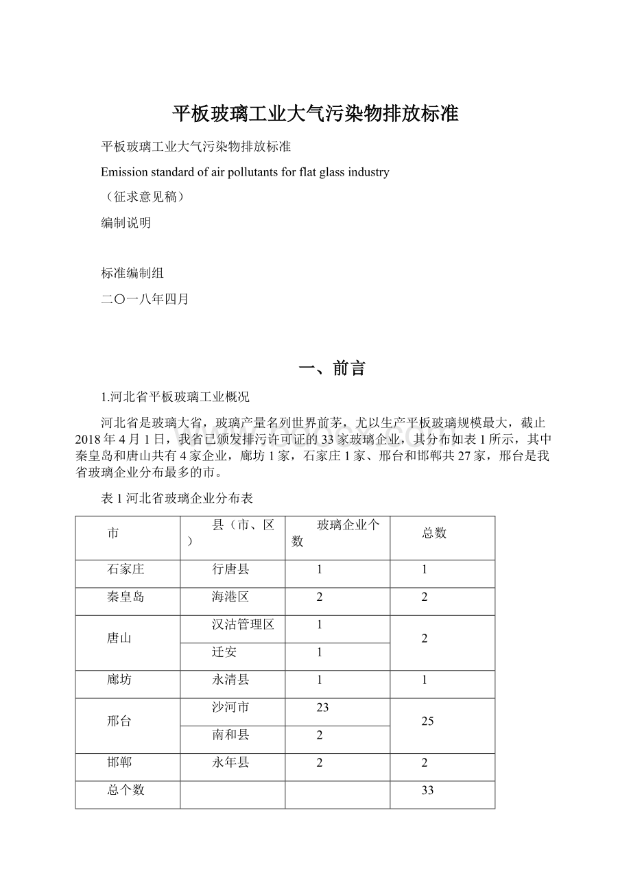 平板玻璃工业大气污染物排放标准Word格式.docx