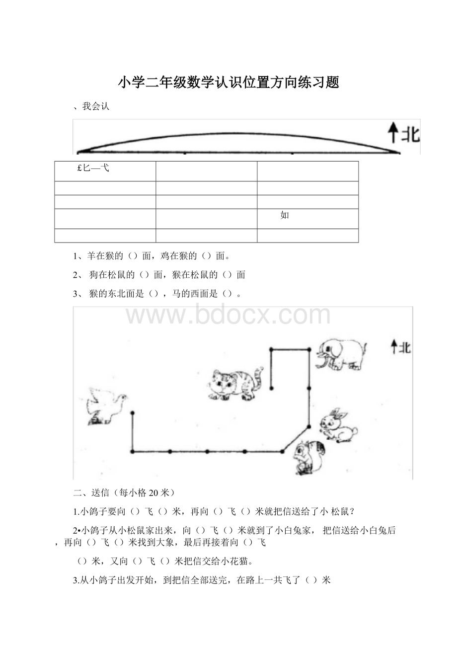 小学二年级数学认识位置方向练习题.docx