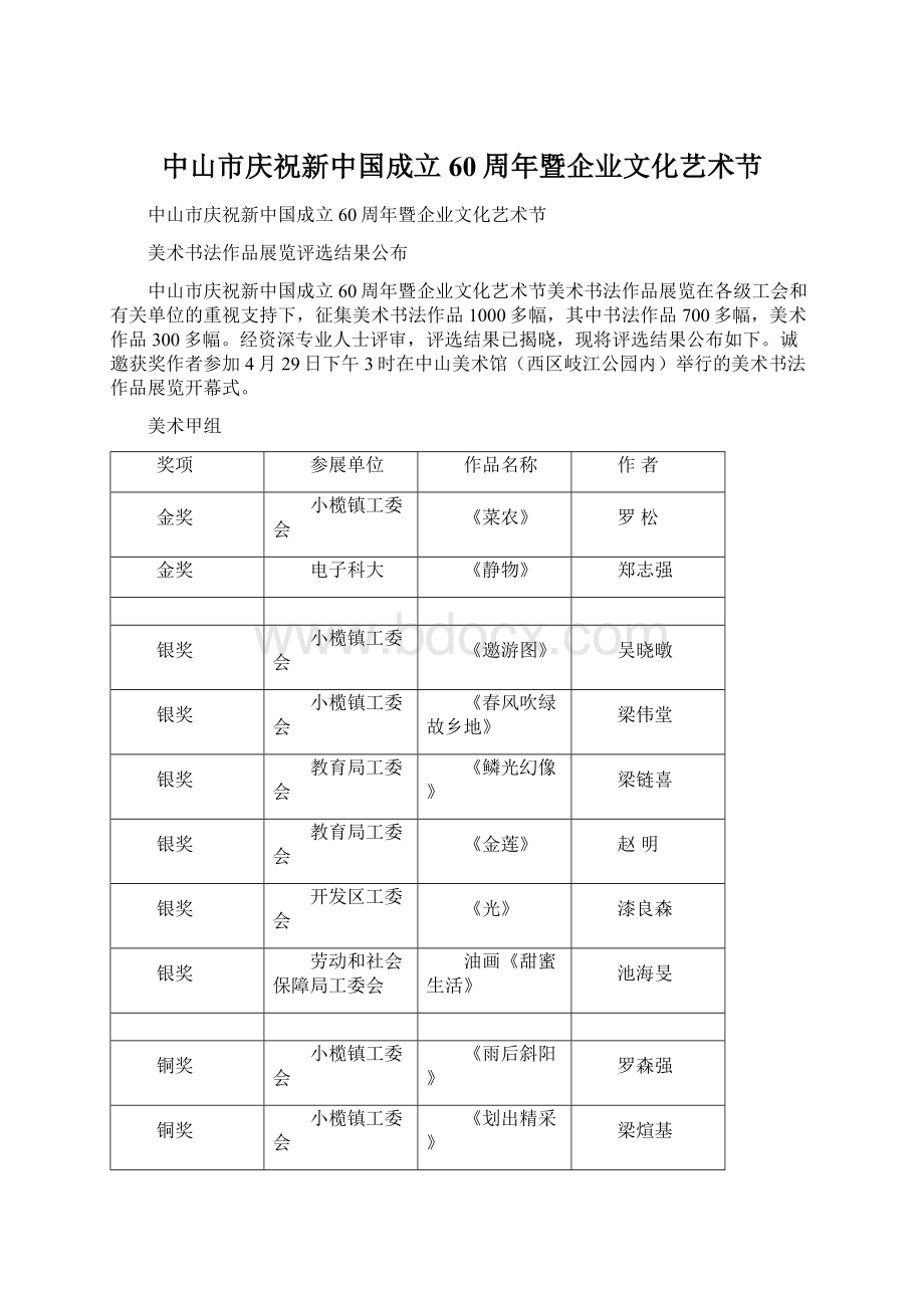 中山市庆祝新中国成立60周年暨企业文化艺术节文档格式.docx