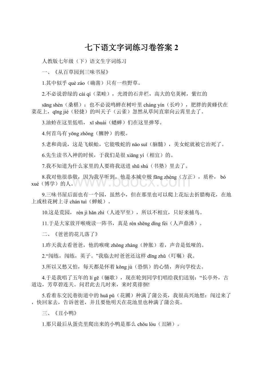 七下语文字词练习卷答案 2.docx