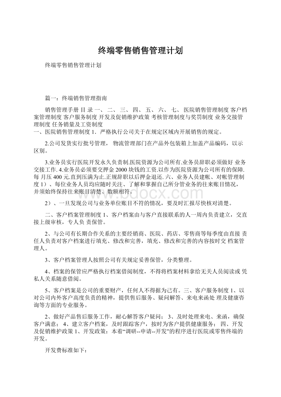 终端零售销售管理计划Word文档下载推荐.docx