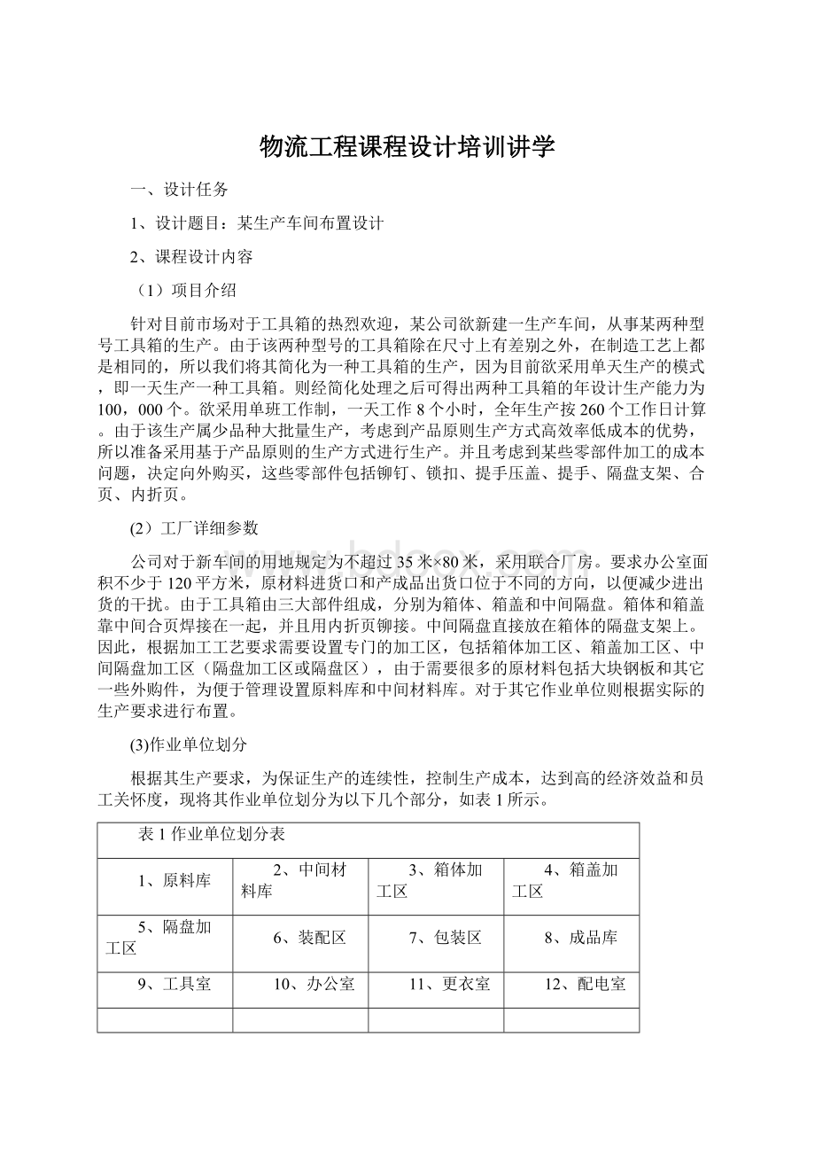 物流工程课程设计培训讲学.docx