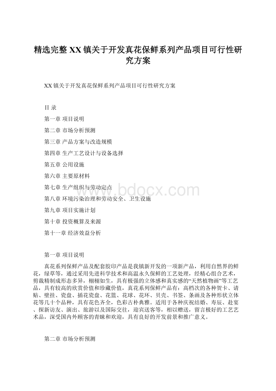 精选完整XX镇关于开发真花保鲜系列产品项目可行性研究方案Word格式文档下载.docx_第1页