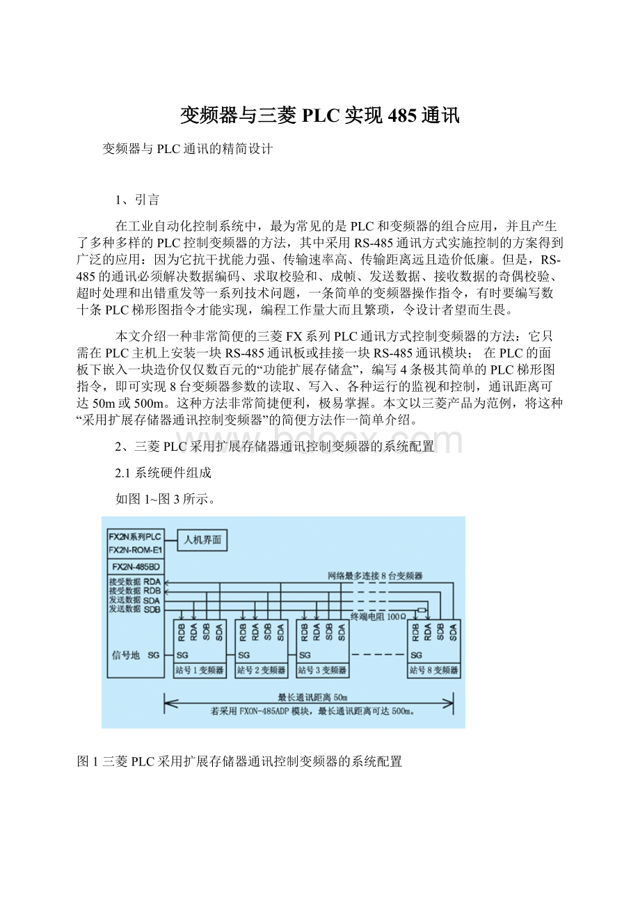 变频器与三菱PLC实现485通讯Word文档下载推荐.docx_第1页