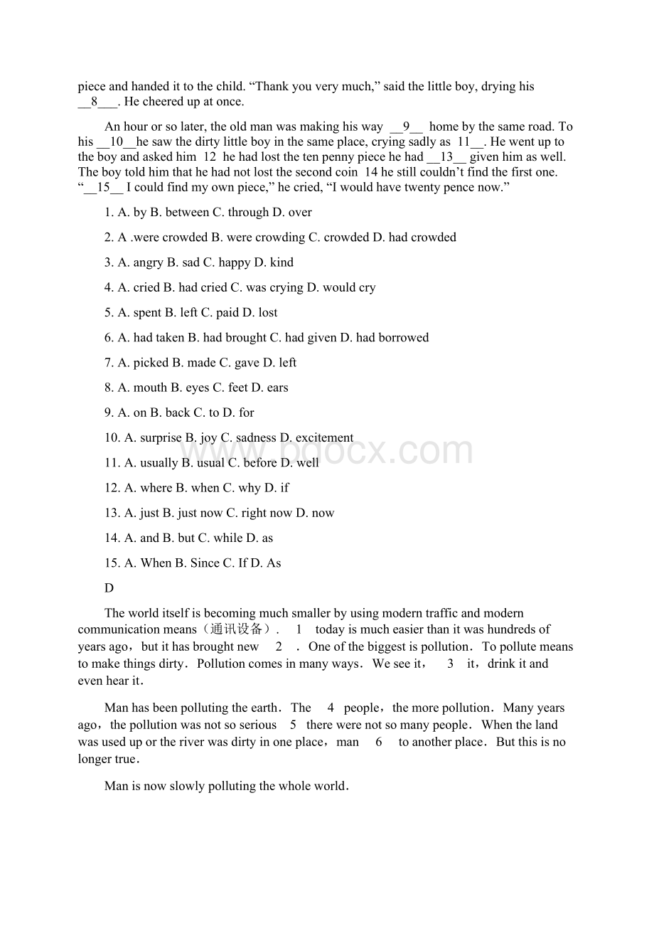 中考英语完形填空和阅读理解专项训练外研版Word下载.docx_第3页