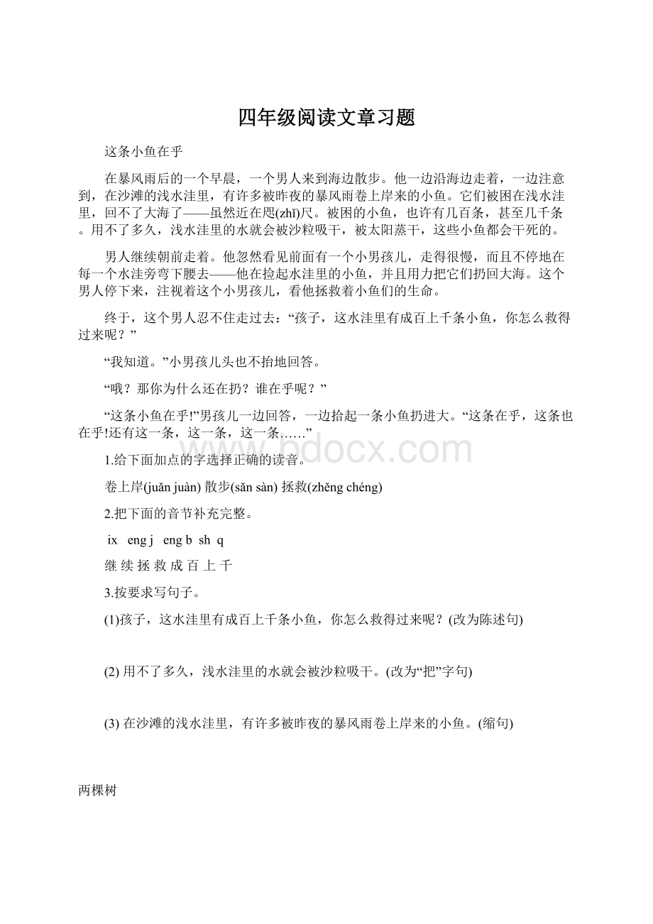 四年级阅读文章习题Word文档格式.docx