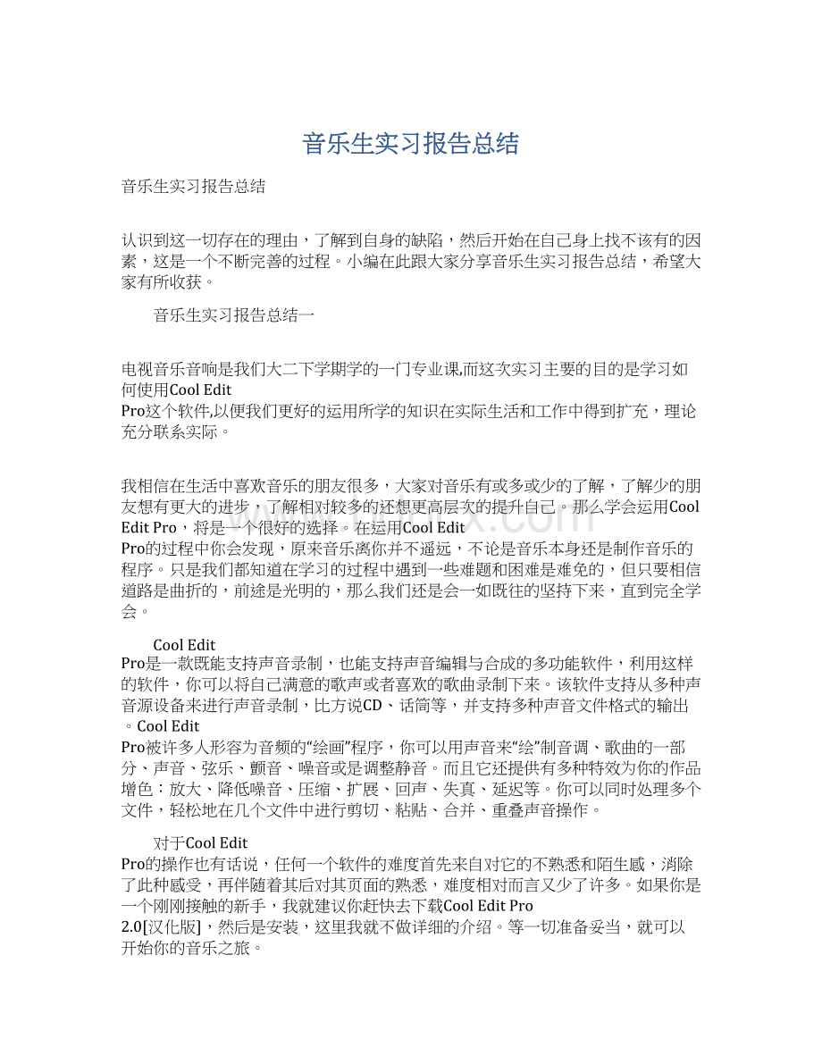 音乐生实习报告总结Word格式文档下载.docx