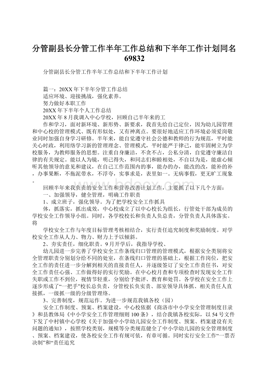 分管副县长分管工作半年工作总结和下半年工作计划同名69832.docx_第1页