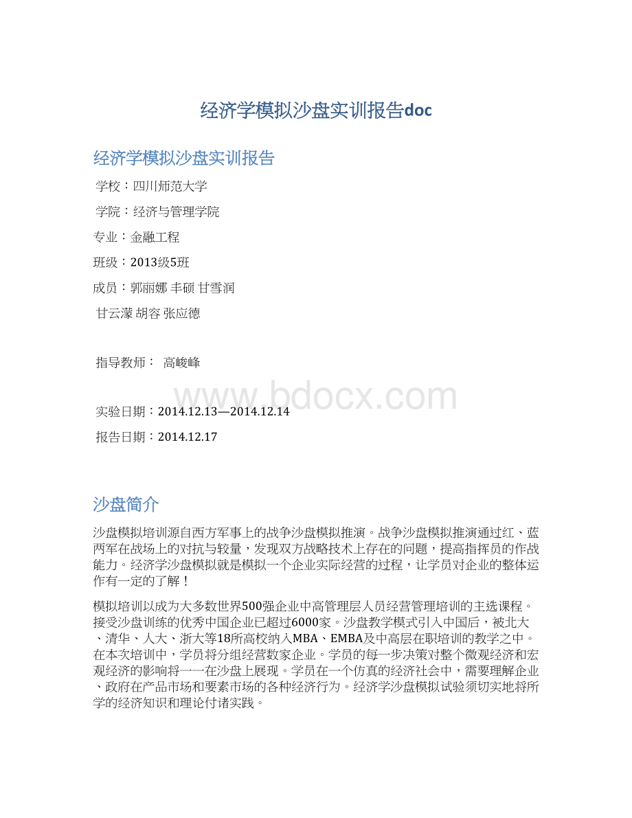 经济学模拟沙盘实训报告docWord下载.docx