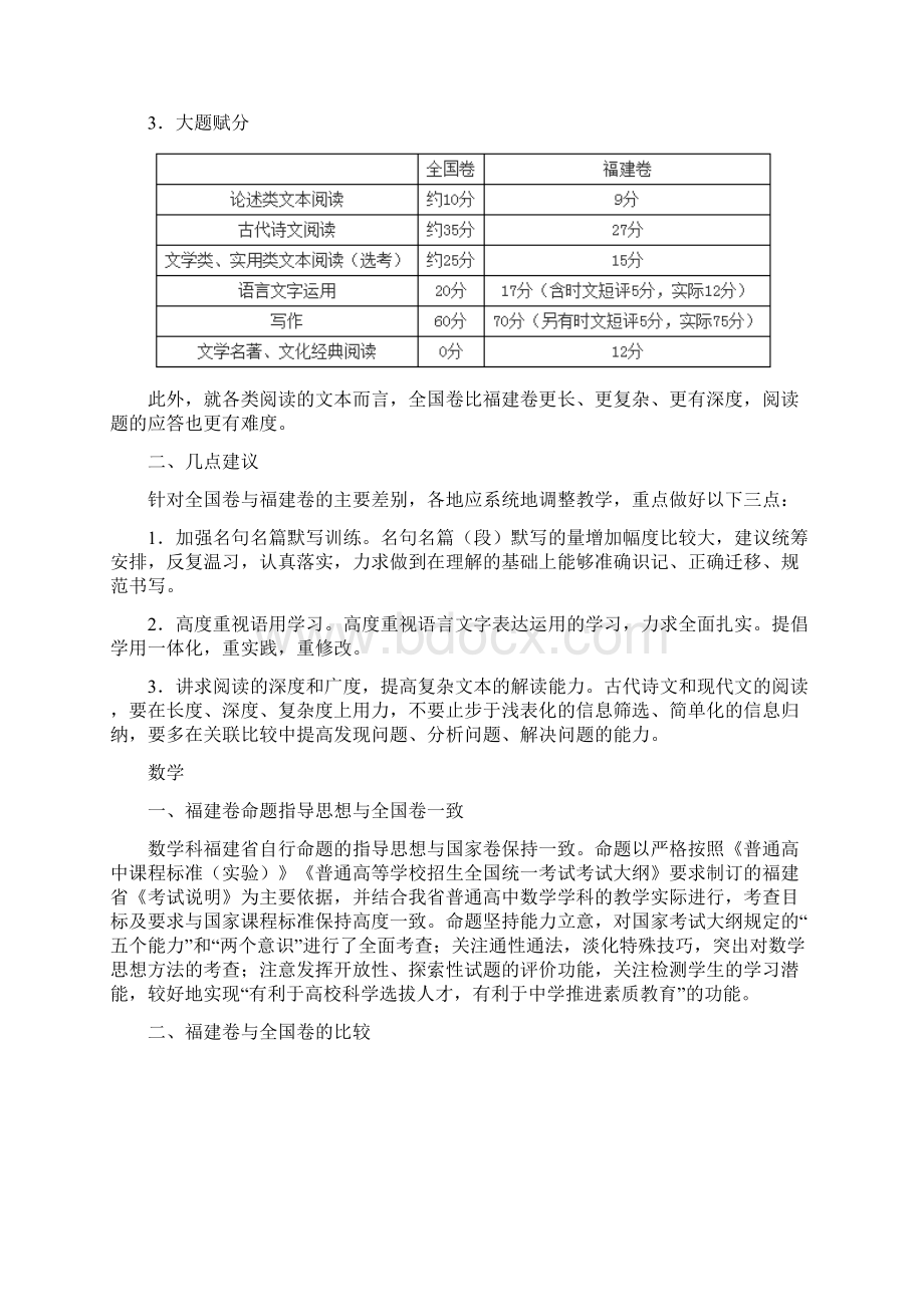 高考全国卷与福建卷主要区别Word文件下载.docx_第2页