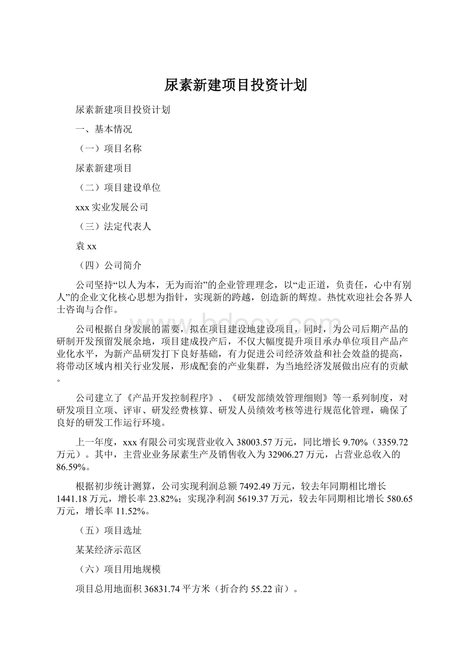 尿素新建项目投资计划文档格式.docx