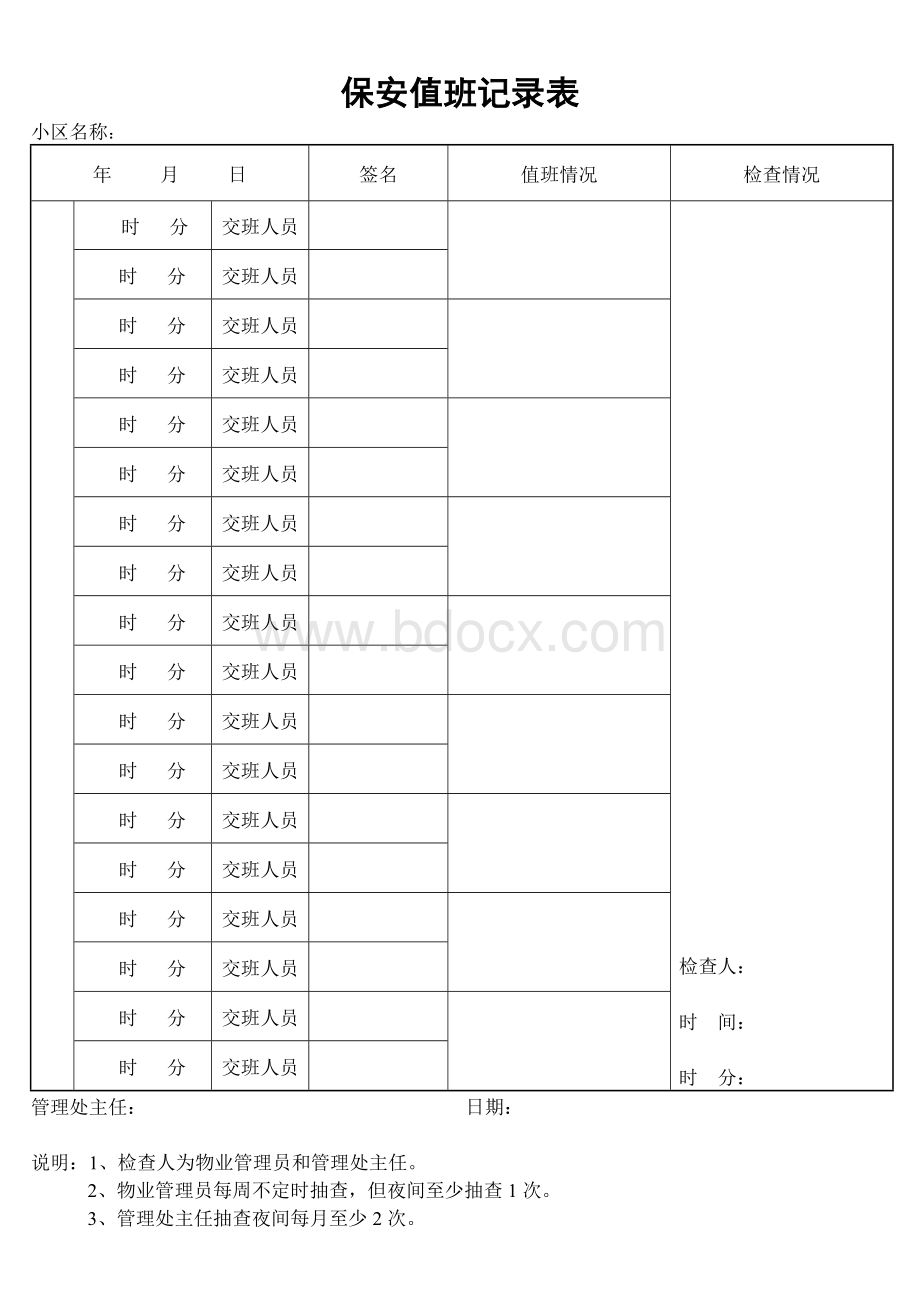 保安值班记录表文档格式.doc