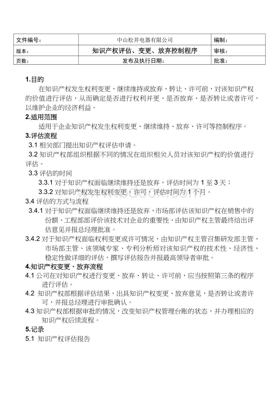 知识产权评估变更放弃控制程序文档格式.docx