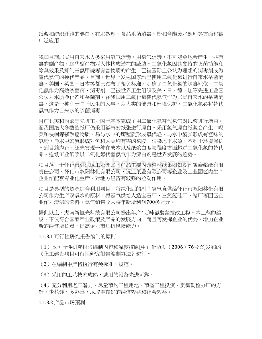 4万吨氯酸盐技改工程项目建设可行性研究报告Word文档格式.docx_第3页