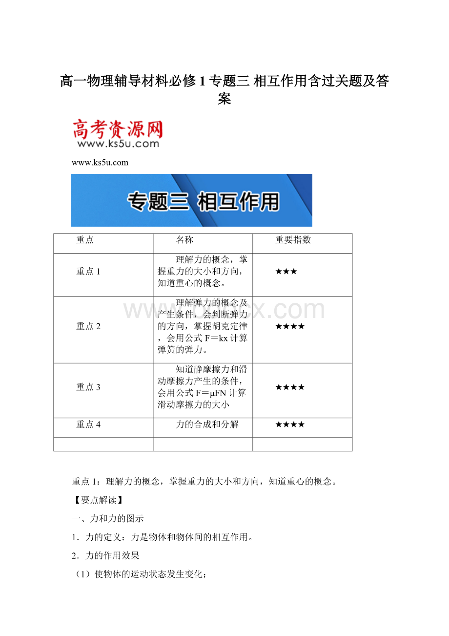 高一物理辅导材料必修1专题三 相互作用含过关题及答案Word文档下载推荐.docx