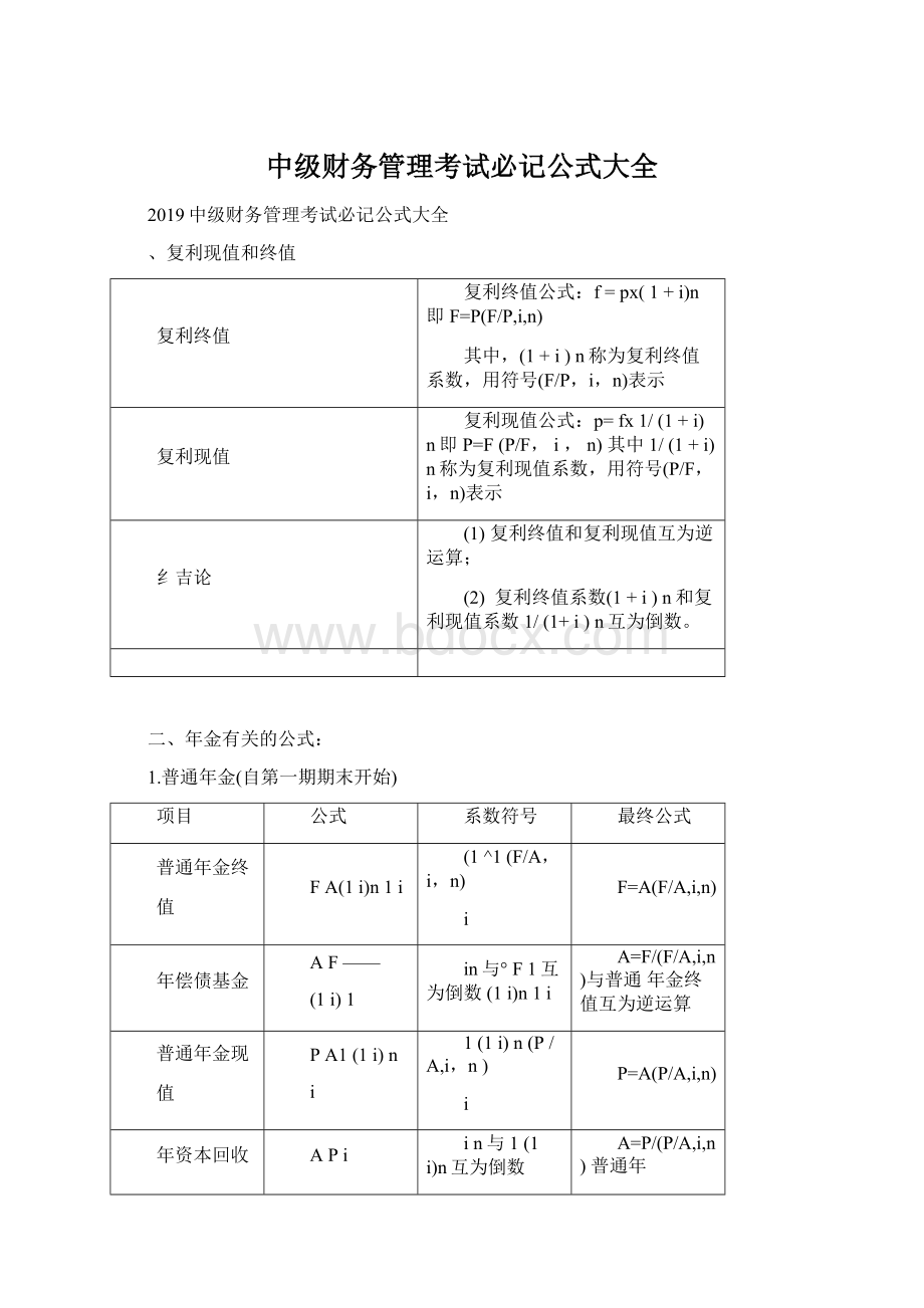 中级财务管理考试必记公式大全.docx_第1页