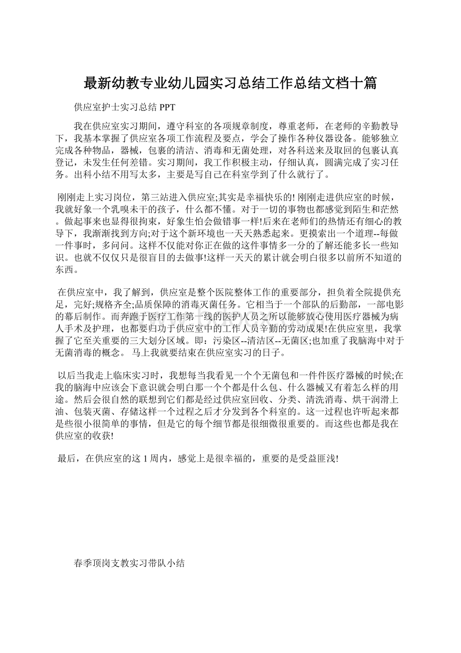 最新幼教专业幼儿园实习总结工作总结文档十篇.docx