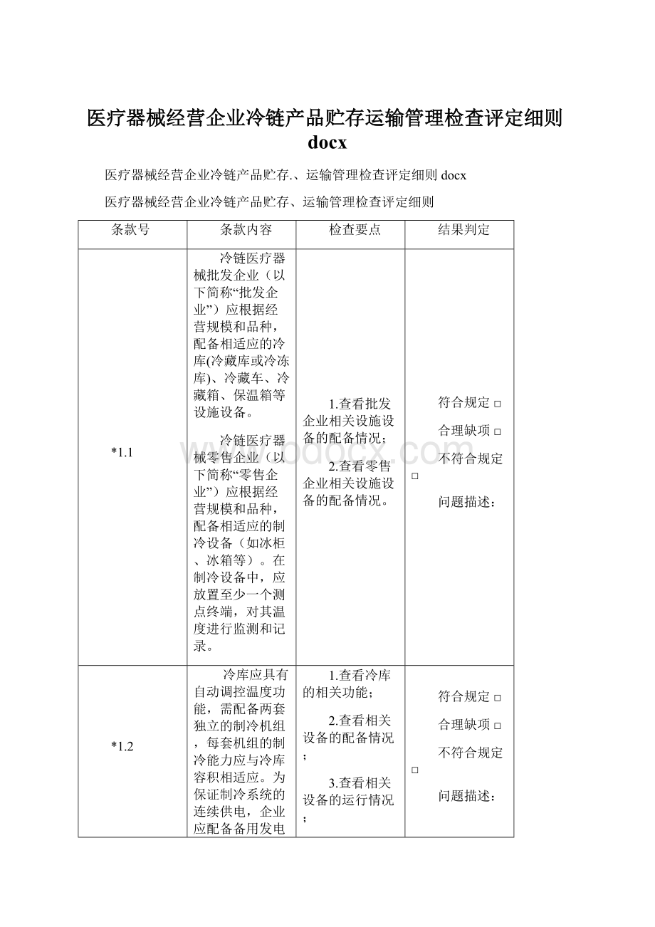 医疗器械经营企业冷链产品贮存运输管理检查评定细则docx.docx_第1页