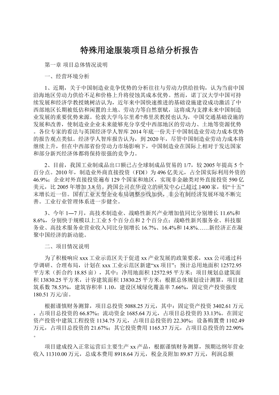 特殊用途服装项目总结分析报告.docx